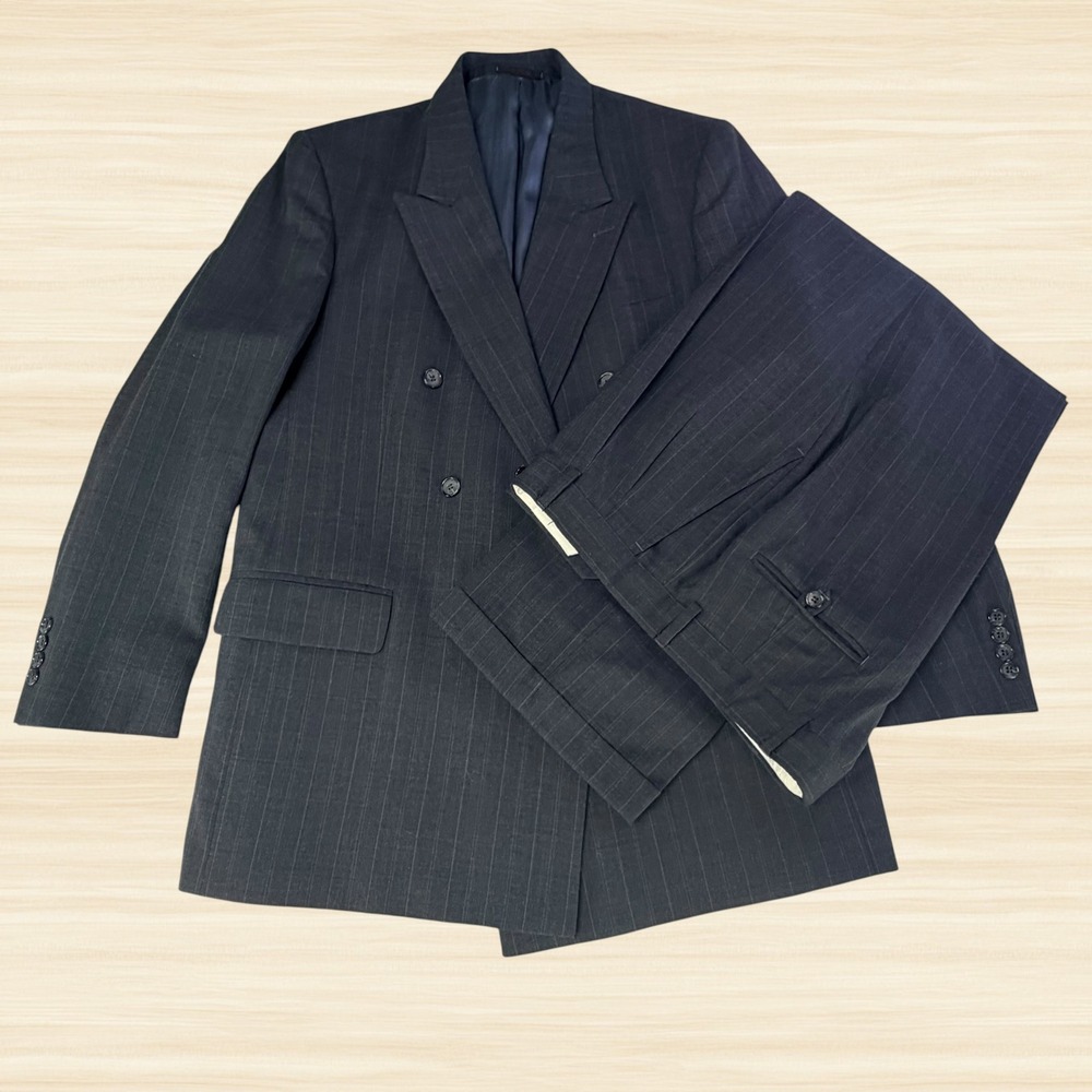 Austin Leeds 100% Wool Pinstripe Double Breasted 2 Piece Suit Mens 42L 36L